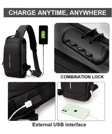 Dwenles Anti-Theft Waterproof Crossbody Sling Bag with USB Charging - Black - Buy Online on GoSupps.com