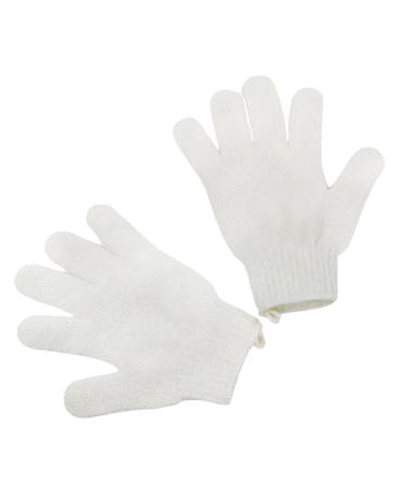 2Pcs Exfoliating Gloves - Bamboo Shower Gloves - Bath and Body Exfoliator Mitts - Scrubs Away Ingrown Hair and Dead Skin - for Shower Spa Massage and Dead Skin Cell Remover Loofah - White 1 pair White
