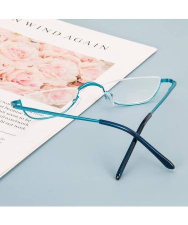 KoKoBin Unisex Half Moon Reading Glasses +2.5 - Ultra-Thin Metal Frame with Spring Hinge - Stylish Blue Design for Clear Vision - Buy Online on GoSupps.com