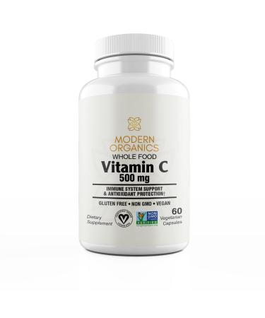 Modern Organics Vitamin C | 500mg Whole Food Vitamin C from Acerola Cherry Extract with Citrus Bioflavonoid Complex | 23 Organic Fruits & Vegetables Blend | Probiotics and Enzymes | 60 Vegan Capsules