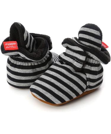 LACOFIA Baby Anti-Slip Soft Sole Slipper Booties | Winter Crib Shoes 0-6 Months | Black Strips - Buy Online on GoSupps.com
