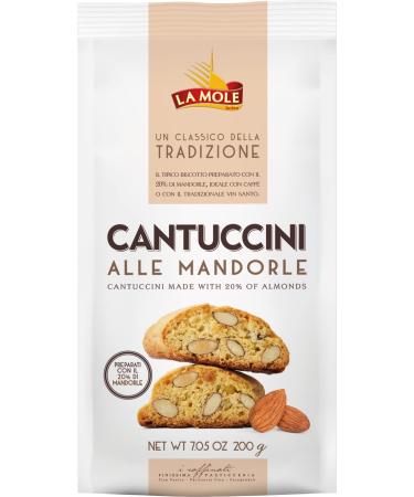 La Mole Almond Catuccini A Sweet Biscuit Combined with 20% Almonds Vanilla and Citrus. Best Served with Coffee Cappuccino or Traditional 'Vin Santo ' 200g Pack Almond Cantuccini