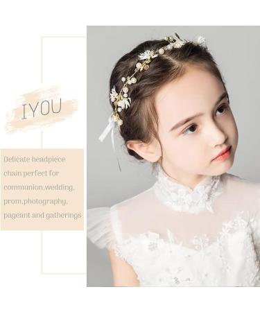 IYOU Flower Leaf Headpiece Gold Pearl First Communion Headband Crystal Floral Wedding Hair Accessories for Flower Girls and Bridesmaid. - Buy Online on GoSupps.com
