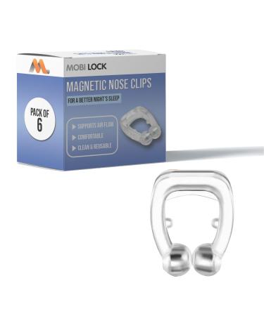 Mobi Lock Magnetic Nasal Clip - Pack of 6 - Silicone Nose Clip - A Simple Solution for Nasal Snorers - Reusable Snoring Device to Enjoy a Peaceful Night's Sleep