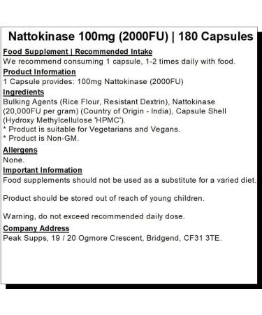 Nattokinase 100mg (2000FU) Capsules - Natto - Soybean (180 Capsules) 180 count (Pack of 1) - Buy Online on GoSupps.com