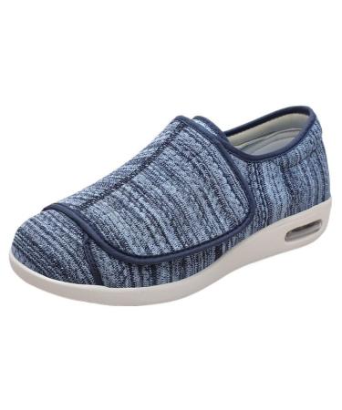 Elderly Diabetic Edema Shoes Men's Extra Wide Air Cushioned Walking Sneakers Fully Adjustable Closure Outdoor Indoor 8 Light Blue Blended Yarn