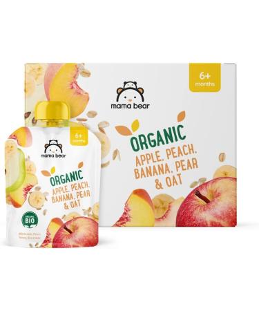 Amazon Brand - Mama Bear Apple Peach Banana Pear & Oat Purees with Organic Oatmeal Vegetarian 540g 90g (Pack of 6) - Buy Online on GoSupps.com
