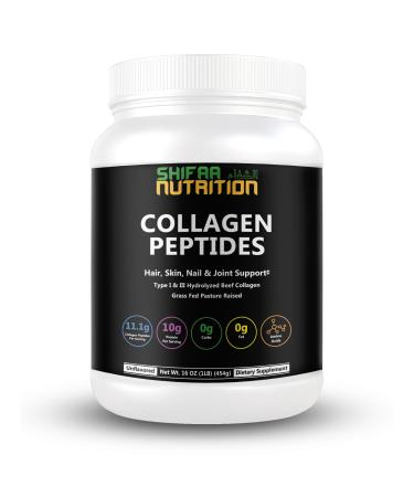 Halal & Grass Fed Collagen Peptides Powder 1 lb. 16oz Unflavored Hydrolyzed Collagen Peptides Powder Type I & Type III for Hair Skin Nails & Joints | Keto & Paleo Friendly | Sugar & Gluten Free