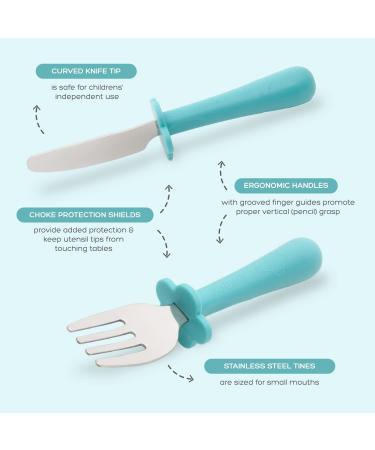 Grabease Stainless Steel Fork Knife & Spoon Set for 18m+ | Teal | Safe & Easy for Kids - Buy Online on GoSupps.com