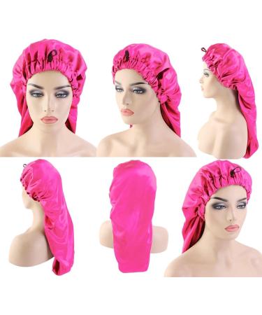 Ladaypoa 2-Piece Long Satin Hair Hood for Women | Silky Sleeping Cap for Long Curly Hair Protection | Extra Big Size Black & Rose Red - Buy Online on GoSupps.com
