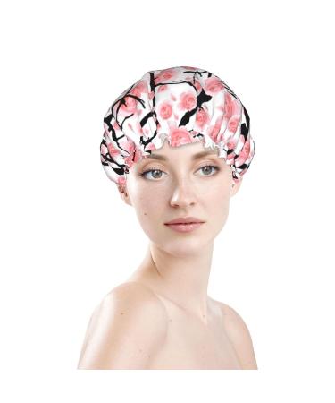 Women's Reusable Stretch Hem Flower Tree Pink Cherry Blossom Shower Cap - Buy Online on GoSupps.com