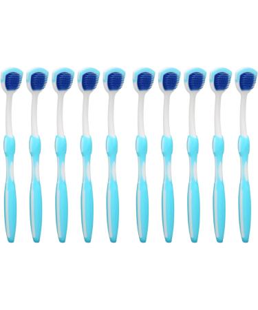 Verdant Touch Tongue Cleaner Brush Set - 10 Silicone Tongue Scrapers with Long Handle for Oral Hygiene - Blue - Buy Online on GoSupps.com