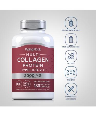 Piping Rock Multi Collagen Protein Capsules | 180 Count | 2000mg | Types I II III V X | Complex Blend | Non-GMO Gluten Free - Buy Online on GoSupps.com