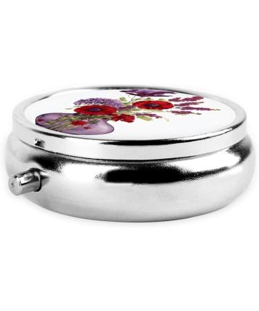 Buy Poppy Flower Round Pill Box - 3 Compartment Mini Portable Travel Organizer for Vitamins & Medicine - Buy Online on GoSupps.com