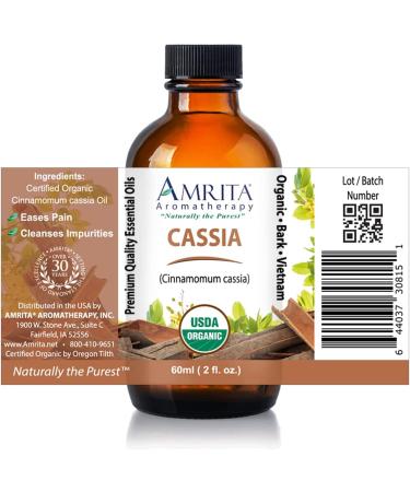 Amrita Aromatherapy: Organic Cassia Essential Oil 100% Pure and Undiluted Cinnamomum Cassia Premium Quality Aromatherapy Oil Tested and Verified Size: 60mL (2 Fl. Oz.) - Buy Online on GoSupps.com