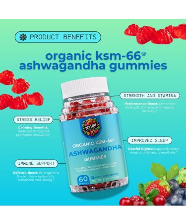 Generic Nyum Nutrition Organic KSM-66 Ashwagandha Gummies 60 Count Mixed Wild Berries Red/Blue - Buy Online on GoSupps.com