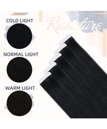 RUNATURE 14 Inch Black Tape in Human Hair Extensions Remy - 40g Straight #1B - Buy Online on GoSupps.com