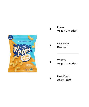 Ka-Pop! Vegan Cheddar Popped Puffs 4oz - Pack of 6 | Gluten-free, Dairy-free, Non-GMO, Kosher Sorghum Snacks - Buy Online on GoSupps.com