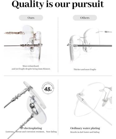 Shop Luff Frameless Reading Glasses for Men & Women - Blue Light Blocking Anti-Eyestrain 3.0x Silver Metal Classic Computer Glasses - Buy Online on GoSupps.com