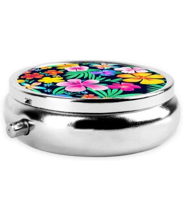 Colorful Flowers Round Pill Box | 3 Compartment Portable Organizer for Travel | International Shipping Available - Buy Online on GoSupps.com