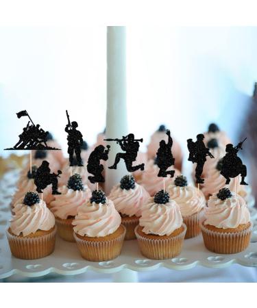 Military Themed Soldier Cake Toppers - 12 Pieces Paper Cups Black Glitter Soldier's Day Veterans Men's Birthday Navy Army Special Forces Decorations - Buy Online on GoSupps.com