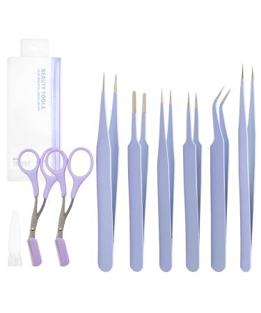 KASURE Stainless Steel Tweezers Set Stainless Steel Precision Eyebrow Tweezers for Women Precision Tweezers Set for Facial Hair Removal and Lash Extension(Violet)