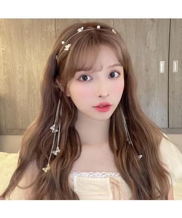 fdsmall Rhinestone Headband Silver Wedding Butterfly Headband Crystal Tassel Headband for Women Sparkly Rhinestone Head Chain Headwear Headpieces Hair Accessories for Women and Girls (Gold)