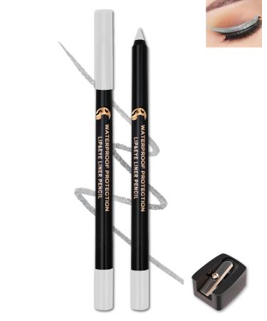 Silver Shimmer Eyeliner Pencil Sharpenable Multi-Use Colored Gel Eyeliner Waterproof Smudge-Proof Long Wear Waterline Brightener Pencil with Sharpener Soft Cream Eye Liner Makeup for Stage Party-14 14 Silver