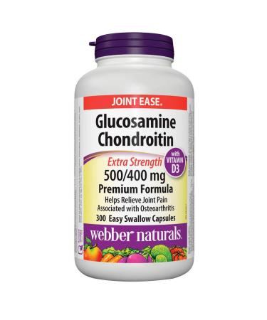 Webber Naturals Glucosamine Chondroitin with vitamin D3 extra strength 500/400 mg Premium Formula 300 Easy swallow capsules