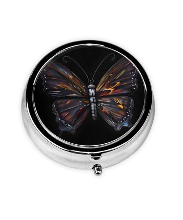Mystery Butterflyround Pill Box 3 Compartment Round Pill Box Organizer * Portable Travel Pill Box for Traveling. Black