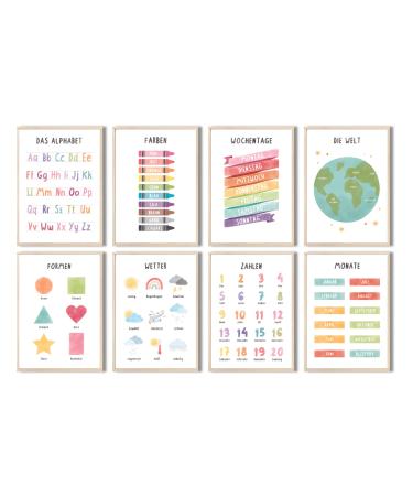 Meinbaby123 Pedagogical learning posters Learning posters |Pictures of children's room |8 Set A4 Poster Set |Alphabet ABC Numbers |Preschool elementary school |Wall poster Premium (learning poster - 8th set) - Buy Online on GoSupps.com