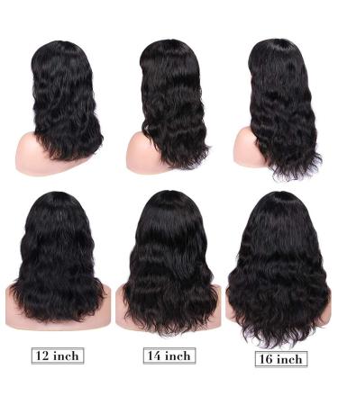 WIGNEE 100% Virgin Human Hair Natural Wave Wig with Bangs - 16 Inch Brazilian Hair Natural Black Color - Buy Online on GoSupps.com