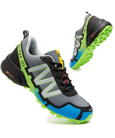 Men's Trail Running Shoes Waterproof Hiking Shoes Cushioning Outdoor Walking Sneakers All Terrain Trekking Rugged Trail 10 Gray Green-1