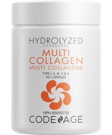 Codeage Multi Collagen Protein Capsules Type I II III V X Grass Fed & Hydrolyzed Collagen Pills Supplement All in One Collagen Bone Broth Amla Berry Source of Vitamin C Non-GMO 90 Count