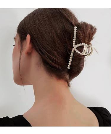 Gold Pearl Hair Clips for Women and Girls - Large Jumbo Claw Clip for Thick Hair - Metal Hair Accessory - Buy Online on GoSupps.com