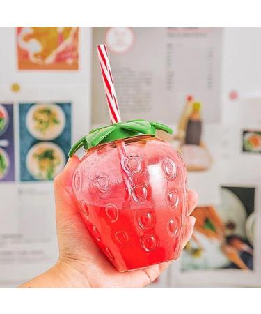 Strawberry Shaped Kawaii Cup with Straw for Boba Tea Pp Cute Cups with Lid and Straw Kawaii Tea Cup Bottle for Women - Buy Online on GoSupps.com
