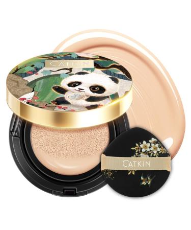 CATKIN Panda Land Foundation Full Coverage Breathable Cushion Foundation with Nourishing and Long-wearing Formula Buildable Coverage for Sensitive Skin 15g*2 (C02 LIGHT BEIGE) 15.00 g (Pack of 1) C02 LIGHT BEIGE