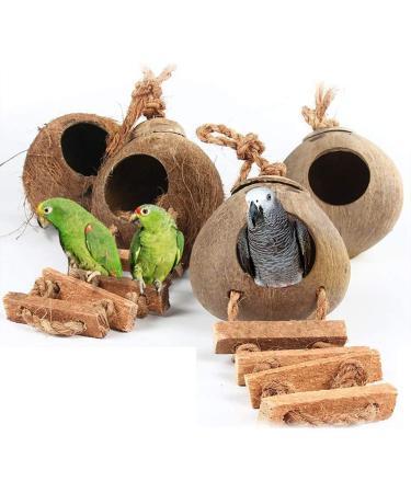 Hanging Bird House with Ladder | Natural Coconut Fiber Shell Nest for Parrots, Parakeets, Lovebirds, Finches, and Canaries | Bird Swing Toy for Hamsters | Pet Bird Cage Accessories - Buy Online on GoSupps.com