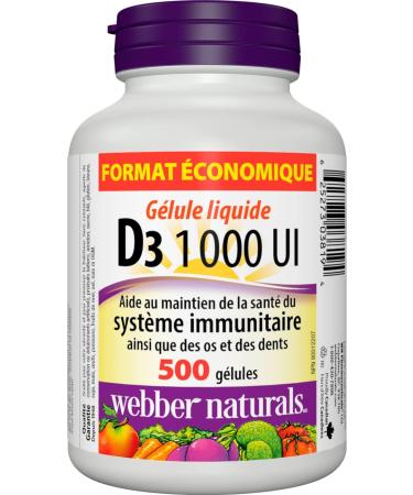 Webber Naturals Vitamin D3 1000 IU 500 Softgels For Healthy Bones Teeth and the Maintenance of Good Health 500 count (Pack of 1) - Buy Online on GoSupps.com