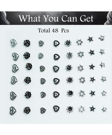 48Stk Halloween Steine Nails - 3D Gothic Punk Nail Art Accessories with Silver Heart Flower & Pentagram Charms for DIY Manicure - Buy Online on GoSupps.com