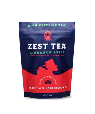 Zest 150mg High Caffeine Energy Loose Leaf Blend - Cinnamon Apple Black Tea - 4 Oz - All Natural Strong Flavored Healthy Coffee Alternative Highly Caffeinated Substitute - Perfect for Keto Diet