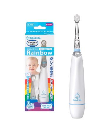 BabySmile Kids Sonic Electric Toothbrush for Ages 0-12 Years (Made in Japan) with Rainbow LED and Smart Timer 2-Stage Baby and Toddler Toothbrush with 2 Ultra Soft Brush Heads (Blue New Version)