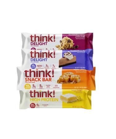 High Protein Snacks | 4 flavor protein bars | Chocolate Peanut Butter Cookie Dough | Chocolate Mousse Pie | Salted Caramel | Lemon Delight No Artificial Sweeteners | Gluten Free | GMO Free | Keto Friendly | 8 pack |