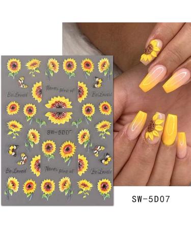 5D Flower Embossed Sunflower Nail Stickers - Self Adhesive Design for Acrylic Nails - Summer Nail Art Decoration for Women/Girls - Buy Online on GoSupps.com