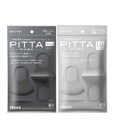 PITTA MASK 2 Pack Set (3+3 Masks) - Regular GRAY 1pack and Regular LIGHT GRAY 1pack 3 Count (Pack of 2) Gray&lightgray