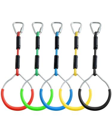 Colorful Swing Gymnastic Bar Rings Outdoor Backyard Play Sets & Playground Equipment for Ninja Slackline MonSkey Ring Climbing Ring Obstacle Ring 5 Pack
