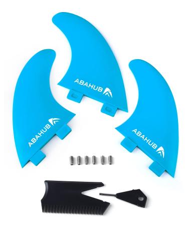 Abahub Surfboard Thruster Fins Set, Compatible with FCS Style Fin Box, Fiberglass Reinforced G5 Surf Fin, 3 Fins for Surf Boards, Surfing Longboard, Shortboard, with Screws and Key, Black/Blue/White blue with screws and key
