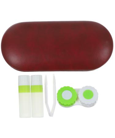 Homsfou 1 set travel bag for sunglasses contact lens container Double glasses case portable contacts tongue pocket lens box holder travel PU glasses outside red
