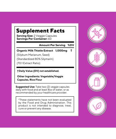 Vitapia Organic Milk Thistle Extract 70:1 Supplement - Liver Cleanse Detox & Repair Liver Health Support Antioxidants - 120 Vegan Capsules Non GMO Gluten Free Milk Thistle 120 Count (Pack of 1) - Buy Online on GoSupps.com