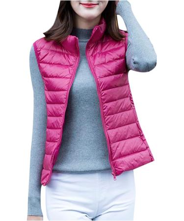 oelaio Puffer Vest for Women Sleeveless Zip Up Outerwear Plus Size Warm Puffer Shawl Slim Fit Lightweight Down with Pocket Hot Pink Medium - Buy Online on GoSupps.com